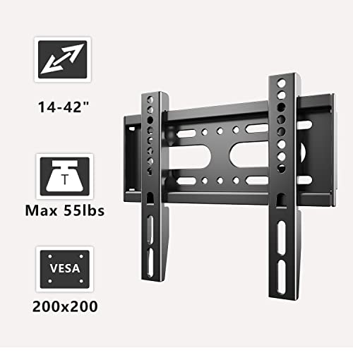 Glwixy Fixed Tv Wall Mount For 14-42 Inch Tvs, Monitor Mount Bracket 19 24 28 32 35 39 40 Inch Vesa Up To 200X200Mm 55Lbs Max Load Low Profile Bracket #TOP2