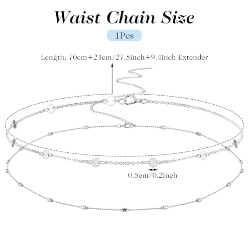 Silver Waist Chain Belly Chains for Women, Layered Body Chains, Adjustable Silver Boho Body Chain Jewelry for Women, Sexy Bikini Waist Chainss - Image 5