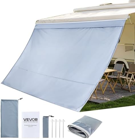 VEVOR Parete Laterale per Tenda da Sole UV50+ Parasole per Camper Roulotte 2 x 3,3 m, Pannello Frontale per Tenda da Sole in Poliestere Frangisole da Campeggio Viaggio Picnic Cucitura Doppia