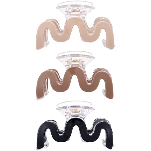 SINIDE Hair Claw Clips for Women, 3.5 Inch Plastic Claw Clips Nonslip Acrylic Jaw Clip for Thick Thin Long Hair Fashion Elegant Clamps Accessories for Ladies Strong Hold Barrette for Styling (3 Pack)