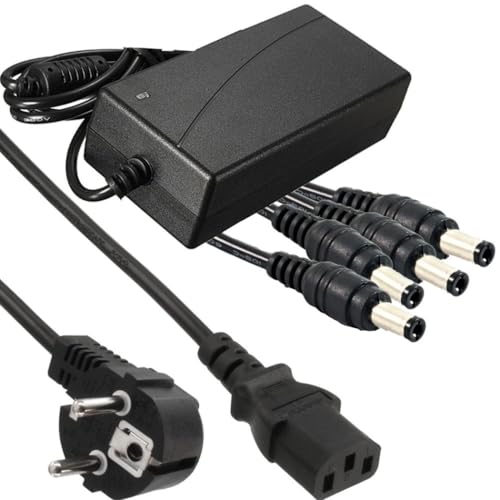 Trade Shop Traesio Alimentatore Stabilizzato Trasformatore 12V 5A 4 Uscite Telecamere Dvr Strisce