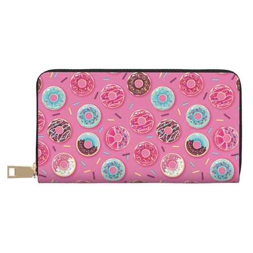 Portefeuille fin en cuir haut de gamme Novastar au motif beignet rose