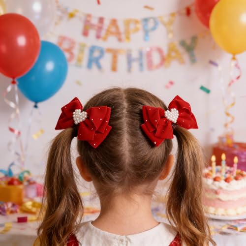 Pinza de Pelo Moño Corazón Rojos con Perla y Brillante miniatura 6