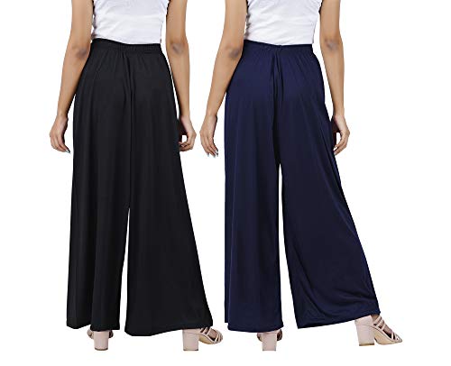 Image of Buy That Trendz M to 4XL Cotton Viscose Loose Fit Flared Wide Leg Palazzo Cotton for Pants Women Black Navy Combo Pack of 2 XXX-Large