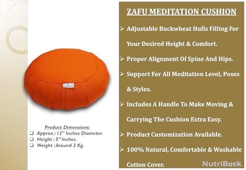 Image of Buckwheat ZAFU Meditation Cushion Filled with Buckwheat Hulls (Orange)