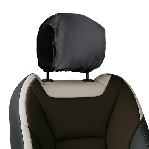 timyato 2 Pack Satin Headrest Covers for Cars, Soft Car Headrest Cover for Hair Protection, Adjustable and Reusable Car Head Rest Protector, Hair-Saving Universal for Most Cars(Satin, Black)