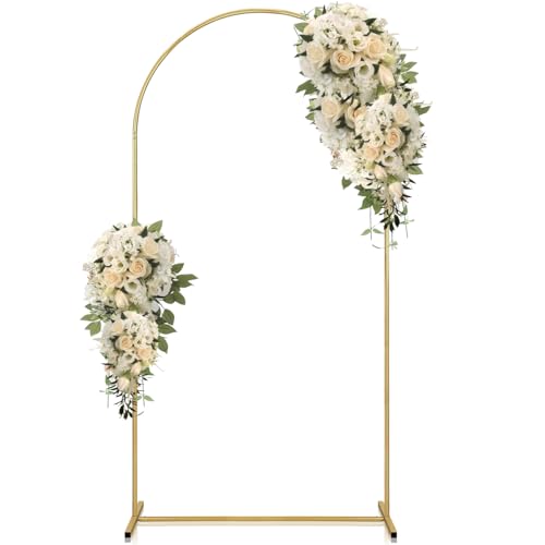 Cnwinu Arco de boda desmontável, suporte de fundo de arco de metal, suporte de balão dourado para casamento, cerimônia, aniversário, noivado, comemoração, festa, decoração de jardim (2,13 m)