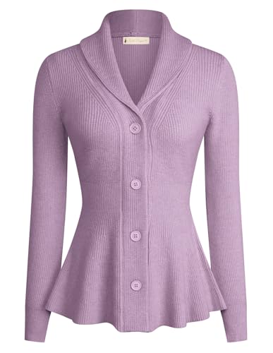 Women Shawl Collar Cardigan Sweater Peplum Cardigan Button Down Elegant