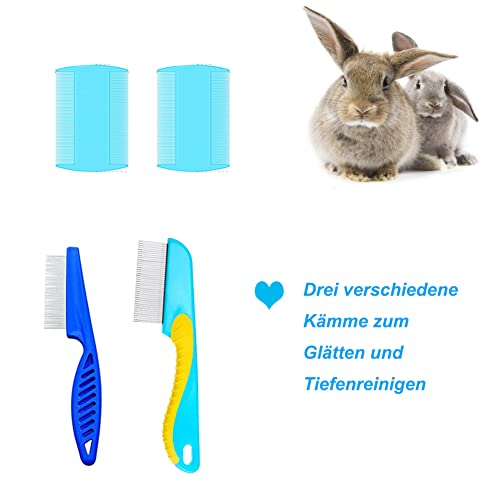 Kaninchen Pflegebürste, Kleines Haustierhaar Bürsten Kit Bürste, Massagebürste Häschen-Nagelknipser Kleines Haustier-Pflegebürsten Kit für Katzen, Welpen, Kaninchen, Hamster(Blau)