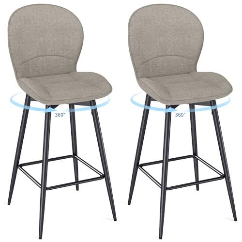 LEWE Tabourets de Bar Moderne Lot de 2, 75 cm Hauteur d'Assise, Pivotant à 360° Chaise Haute Cuisine, avec Dossier Rembourré en Tissu, Repose-Pieds...