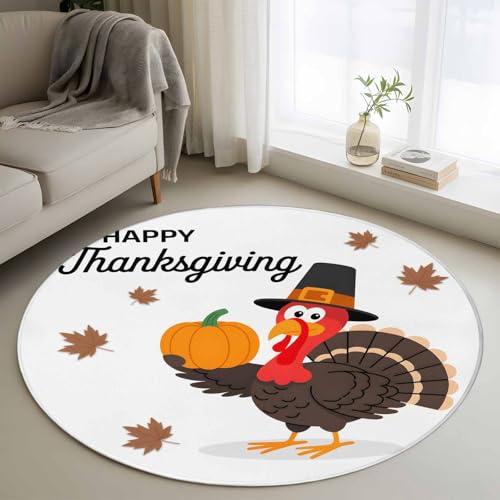 Thanksgiving Turkey 3 Ft Round Area Rugs for Bathroom Kitchen,
