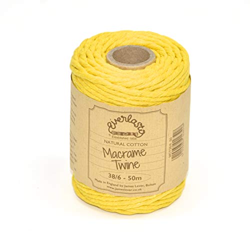 Everlasto Bobine de 50 m de ficelle en coton doux coloré pour macramé 38/6 (4 mm environ) (jonquille) Cover