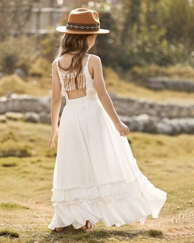 BIBIHOU Girls Kids Lace Backless Boho Holiday Wedding Maxi Flower Girl Dress4