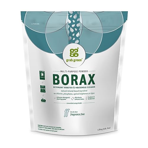 Grab Green Borax Natural Laundry Detergent Booster and Household Multipurpose Cleaning Powder, 4 lbs, Superior Cleaning Power, Plant and Mineral Based