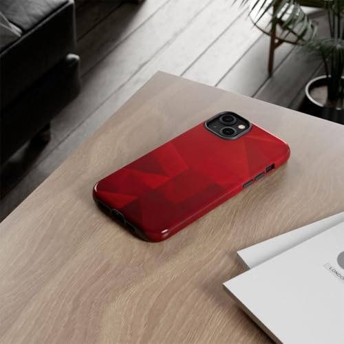 Coque iPhone 14 Plus rouge rigide brillante au design géométrique abstrait