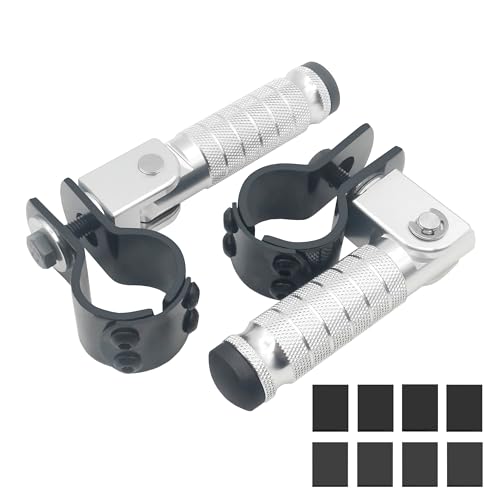 Image of M8 Motorcycle CNC Aluminum 90 Degree Folding Rearsets Folded Motorbike Footrest Bicycle Footpegs Foot Pegs Pedal Universal (Silver)
