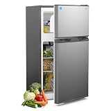 Upstreman 3.1 Cu.Ft Mini Fridge with Freezer, Double Door Small Refrigerator, Adjustable Thermostat, Energy Star Certified Low Noise Mini Refrigerator for Bedroom, Dorm, Apartment Silver-TM31