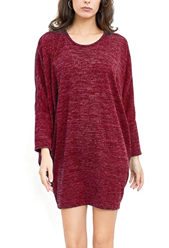 Van Der Rich ® - Longpullover Tunika Kleid im Oversize-Stil Einheitsgröße - Damen (Rot, One Size)