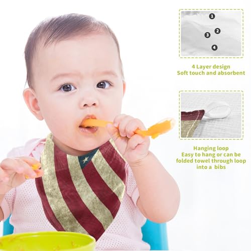 Image of YETTASBIN American Flag Muslin Baby Hand Washcloths, Soft Cotton Bath Face Towel, 4 Layers Extra Absorbent Feeding Burp Cloth for Newborn Infant, 3 Pack