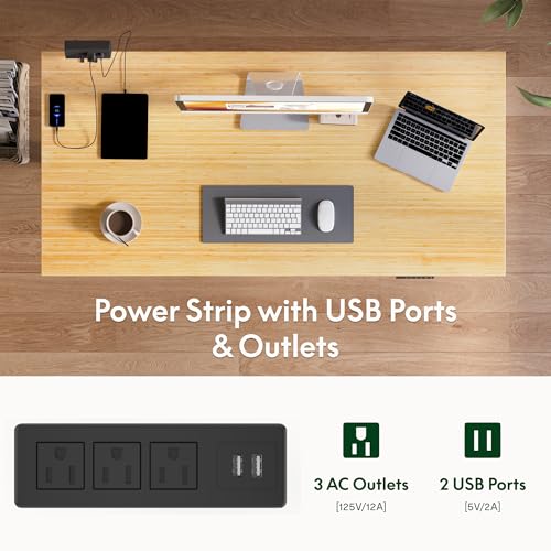 Image of FLEXISPOT EN2 Bamboo Standing Desk with Clamp Power Strip, 55 x 28 Electric Stand Up Height Adjustable Desk with Cable Management (Grey Frame + 55 inch Bamboo Top, 2 Packages)