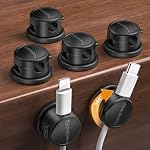 NEWDERY Magnetic Cord Organizer, 360° Rotatable Cable Clips | 6-Pack, 360°Rotation, 3M Adhesive, 1-Second Lock, Black, Desk Cable Holder, Cable Management, Home Office Accessories