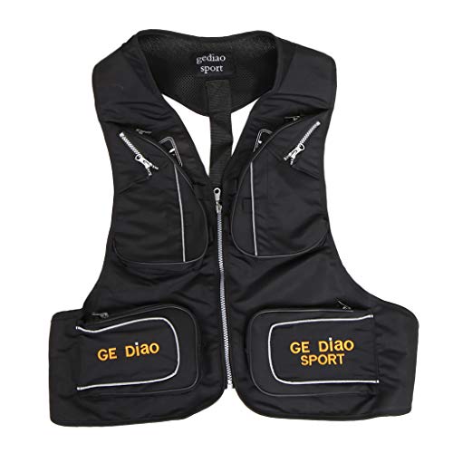 Suammiitstrieadea Chaleco de pesca de secado rápido para exteriores, con múltiples bolsillos, malla resistente al agua, color negro, Negro, 42,5 EU