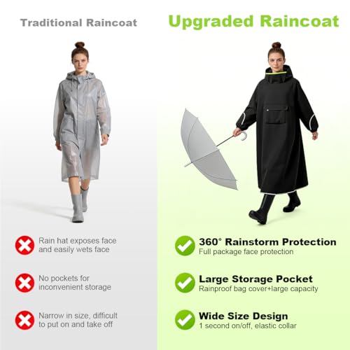 Image of PALAY High Collar Motorcycle Raincoat with Hood, Folding Hand Guard Flaps, PVC Full-Cover Riding Poncho with Front Pocket, Adult Women Raincoat for E-Bike, Scooter & Outdoor Riding