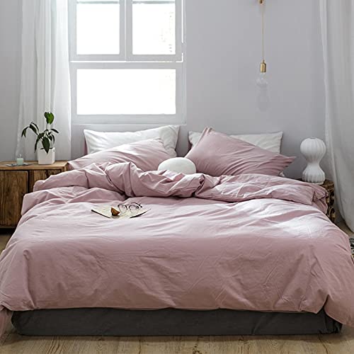 GETIYA Parure de lit unie 135 x 200 cm, rose vieux rose, 100 % coton, housse de couette avec fermeture éclair et 1 taie d'oreiller 80 x 80 cm, parure de lit simple Cover