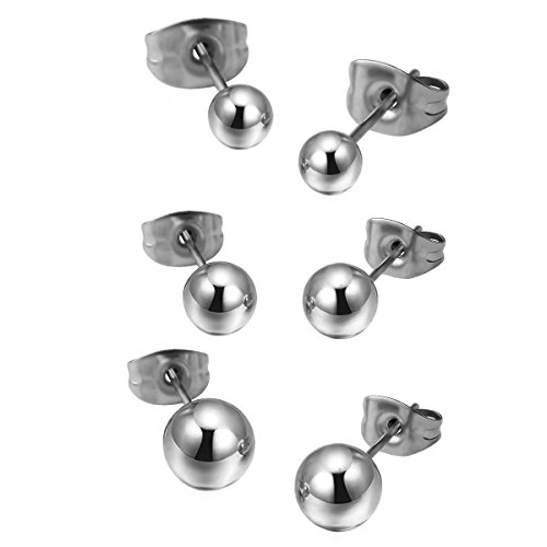 Paialco Polished Basic Round Ball Earrings Studs 4 6 8 MM, Silver Tone