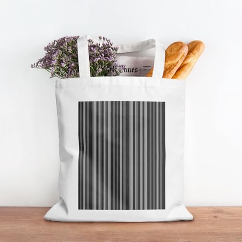 Gray Black Stripes Eco Canvas Tote Bag With Iron-On Art - Reusable Poly-Cotton Carryall, Ideal For Gifts, Advertising, Groceries & Outings2