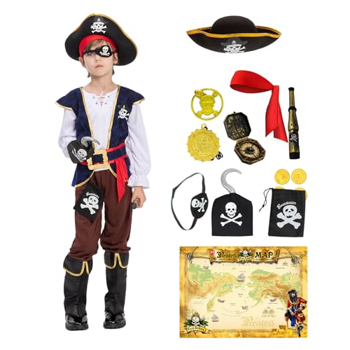 JAZGROM Toddler Halloween Costumes for Kids Pirate Costume with Accessories for Boys Role Play Dress Up Themed Party Blue