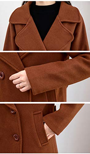 Chouyatou Women's Elegant Lapel Collar Double Breasted Wool Blend Pea Coat With Belt (Small, Caramel) #TOP3