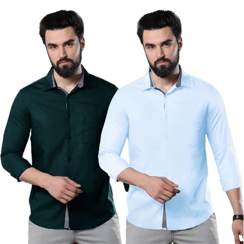 Image of Pinkmint Combo of Men Casual Cotton Blend Full Sleeves Formal Regular Slim Fit Plain Office Shirts