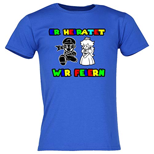Junggesellenabschied T-Shirt | JGA Herren |Sprücheshirt | Junggesellenabschied| Bräutigam- Team | Mario Game Over | Größe S-5XL (DE/NL/SE/PL Alphanumerisch XXL Regular Regular ER HEIRATET)
