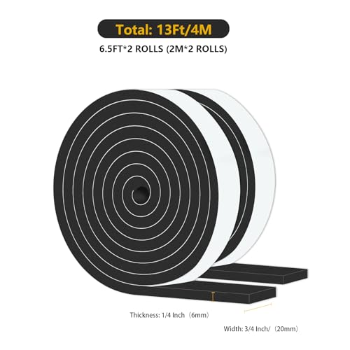 Image of Weather Stripping Door Seal Strip for Doors,3 /4 in x 1 /4 in x 13Ft | Door Insulation for Winter,Insulation Tape Roll for Insulating Door Frame,Window,Air Conditioner,Black