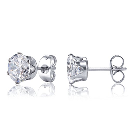 Jstyle Stud Earrings For Women Mens Stainless Steel Earrings, 3-8Mm Round Cubic Zirconia Earrings Studs Ear Piercing Jewelry Set #TOP1
