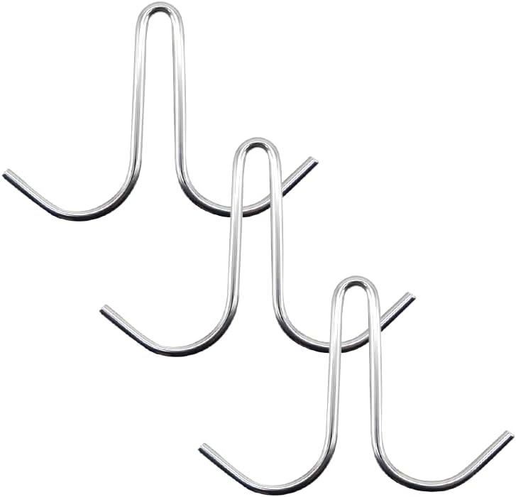 3 Pack Heavy Gauge 4GA 6MM Stainless Steel Double Side Dual Prong Pot Rack Hook for Commercial Kitchens to Hold Pots, Pans, Utensils