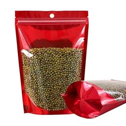 100 Pack Smell Proof Bags, Resealable Mylar Bag with Clear Window, Foil Pouch Stand-up for Food Self Sealing Storage, Scratch Resistant Hand Storage. (Red, 3.9×5.9 inch)