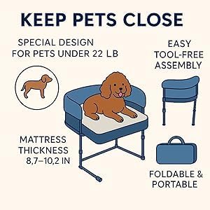 Miniatura 7 de Englacha Close2me - Cama de noche para mascotas para gatos y perros, moisés elevado para perros con lados, cuna para perros
