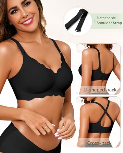 Image of Seamless Jelly Bras for Women No Underwire Push Up Bra Full Coverage V-Neck Wirefree Bralettes Soft T-Shirt Bra