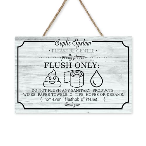 Bolisom Septic System Bathroom Rules Front Door Sign, Funny Wood Hanger Toilet Restroom Home Decor, Farmhouse Rustic Washroom Wooden Wreath Indoor Wall Hanging Decoration