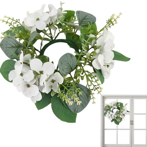 Soporte para corona de velas de pilar – Corona de velas artificial de 10 pulgadas, decorativo bohemio, coronas de cocina de eucalipto artificial y bayas | Decoración de primavera y verano para