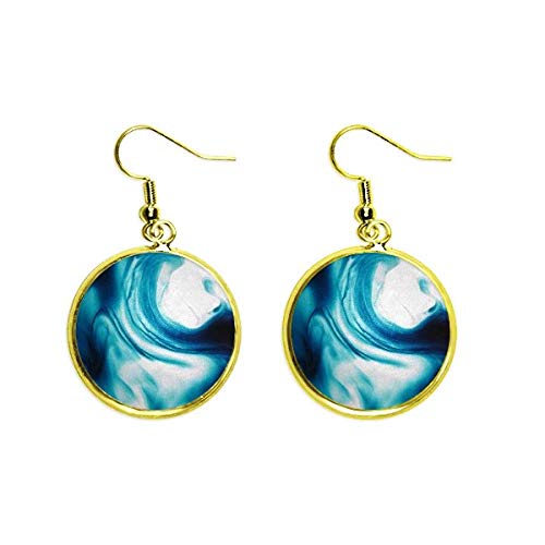 Pendientes largos dorados de resina azul translúcida para mujer estilo abstracto