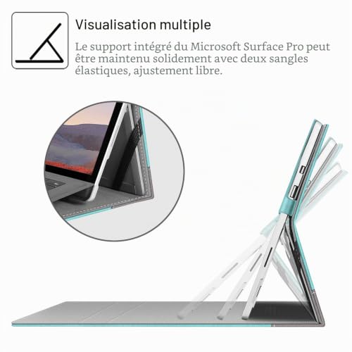 Housse Microsoft Surface Pro 7+ à 3 Fintie Coque Denim Turquoise - 3