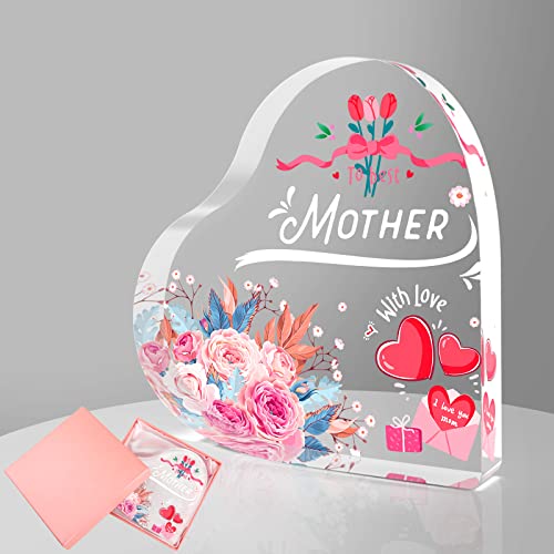Mothers Day Gifts For Mom From Daughter Heart Shaped In A Box Gift, Large Acrylic Love Heart Shaped Table Decor Romantic Flowers Pattern Happy Birthday Gift For Wife, 6X6 Inches Best Mom Sign Come #TOP14