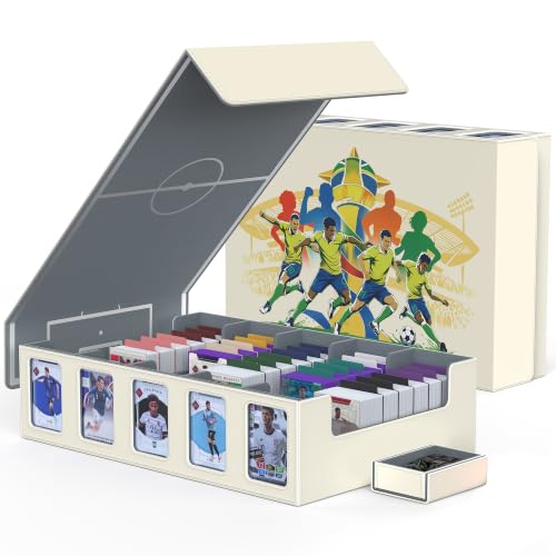 Image of Kabinka Soccer Card Storage Box with Window Display, 5-Row Sport Card Storage Box, 3900+ Card Deck Box for Soccer Sports Card TCG, 5 Top Loaders, 5 Stoppers, 48 Dividers, 1 Dice Tray (Soccer 2)