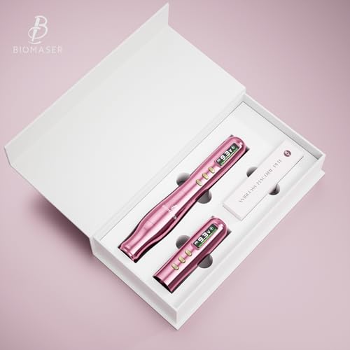 Biomaser TP006 2025 Drahtlose Semi-Permanent-Make-up-Maschine mit deutschem Präzisionsmotor, LCD-Touchscreen. Ideal für Augenbrauen, Lippen & Eyeliner. Für Profis & Einsteiger Pink
