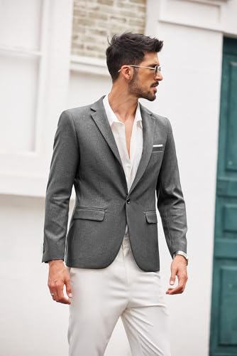 COOFANDY Herren Sakko Sportlich Modern Freizeit Blazer 1 Knopf Anzugjacken für Männer Regular Fit Casual Jackett Graue XXL