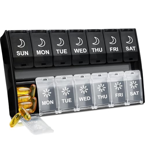 XL Large Pill Organizer 2 Times a Day Weekly Am Pm Pill Box with Hinged Lids 7 Day Medicine Vitamin Pill Case Daily Pill Container Big Medication Organizer for Supplement