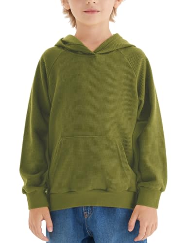 Spring&Gege Boys Pullover Hoodies Plaid Long Sleeve Casual Waffle Hooded Sweatshirts with Pockets